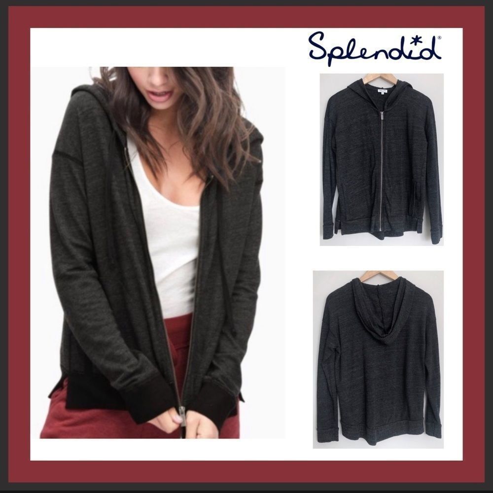 Splendid Charcoal Heather Full Zip Lightweight Hoodie Size XS